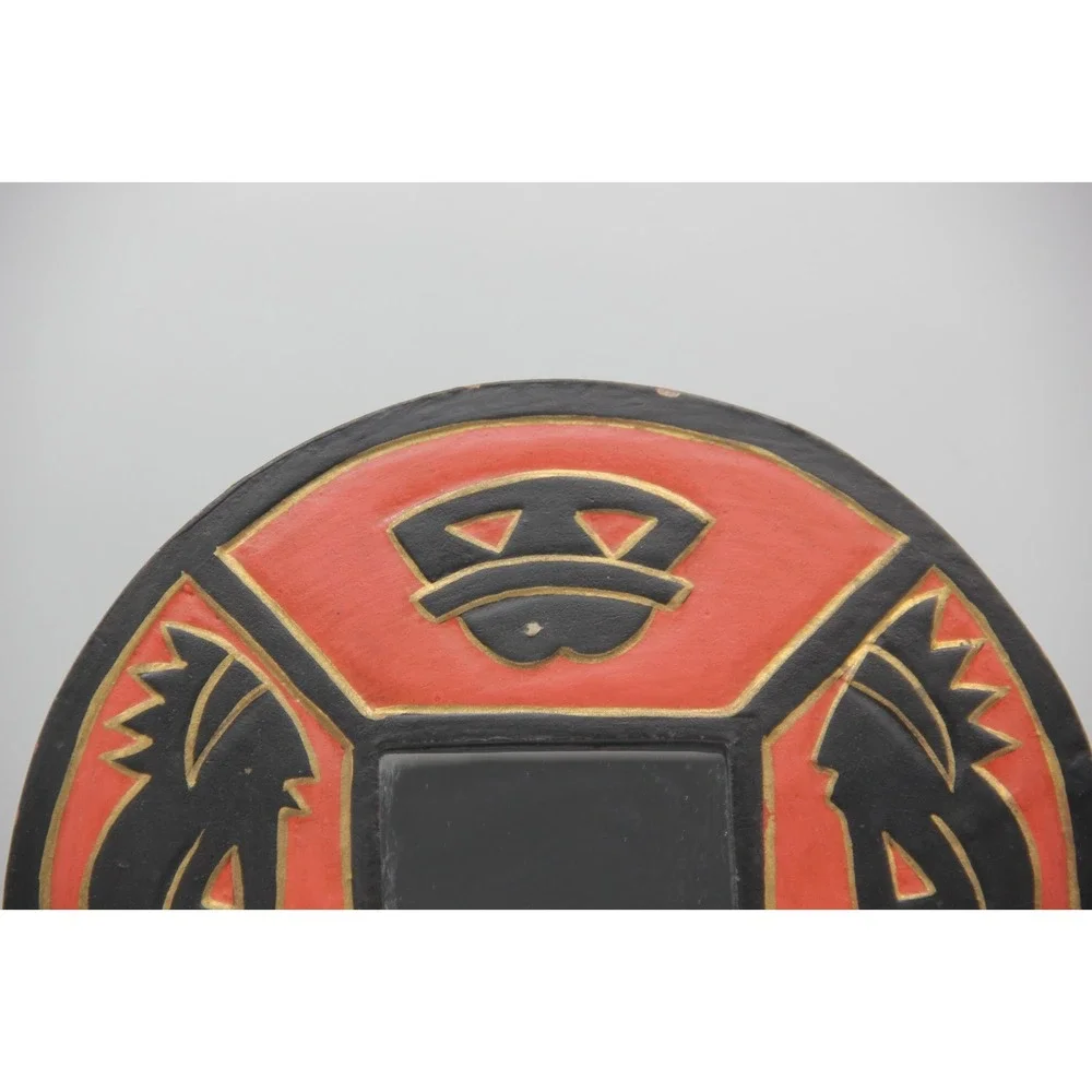 Vintage 90's Red Kokopelli Wall Mirror Boho Decor Hand Painted Indonesia 7.5